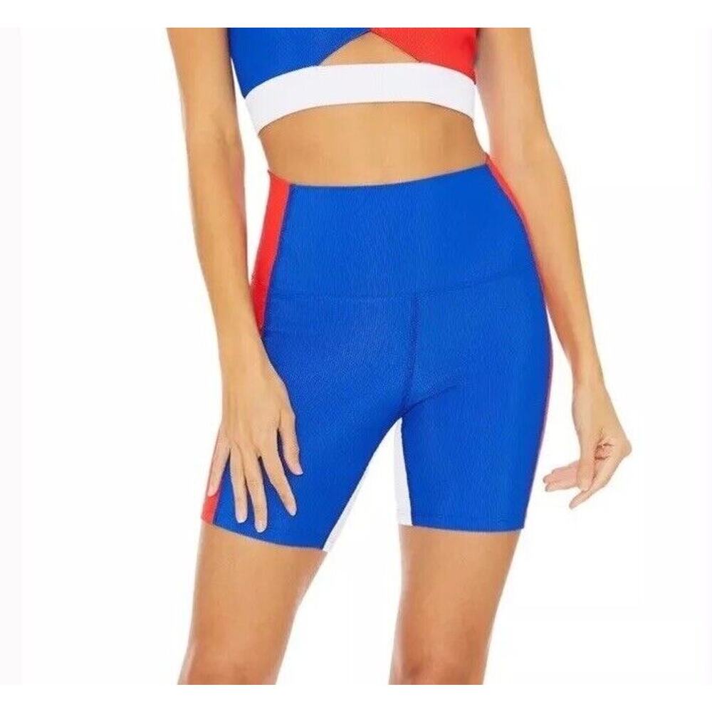 Beach Riot Blue and Red High-Waist Bike Shorts